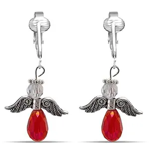 Red Crystal Angel Clip On Dangling Earrings