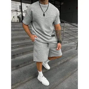 Two-Piece Set Men's Regular Fit Letter Embroidery Short Sleeve Tee & Track Shorts, Crew Neck T-Shirt & Shorts, Casual Top & Bottoms for Outdoor Clothes