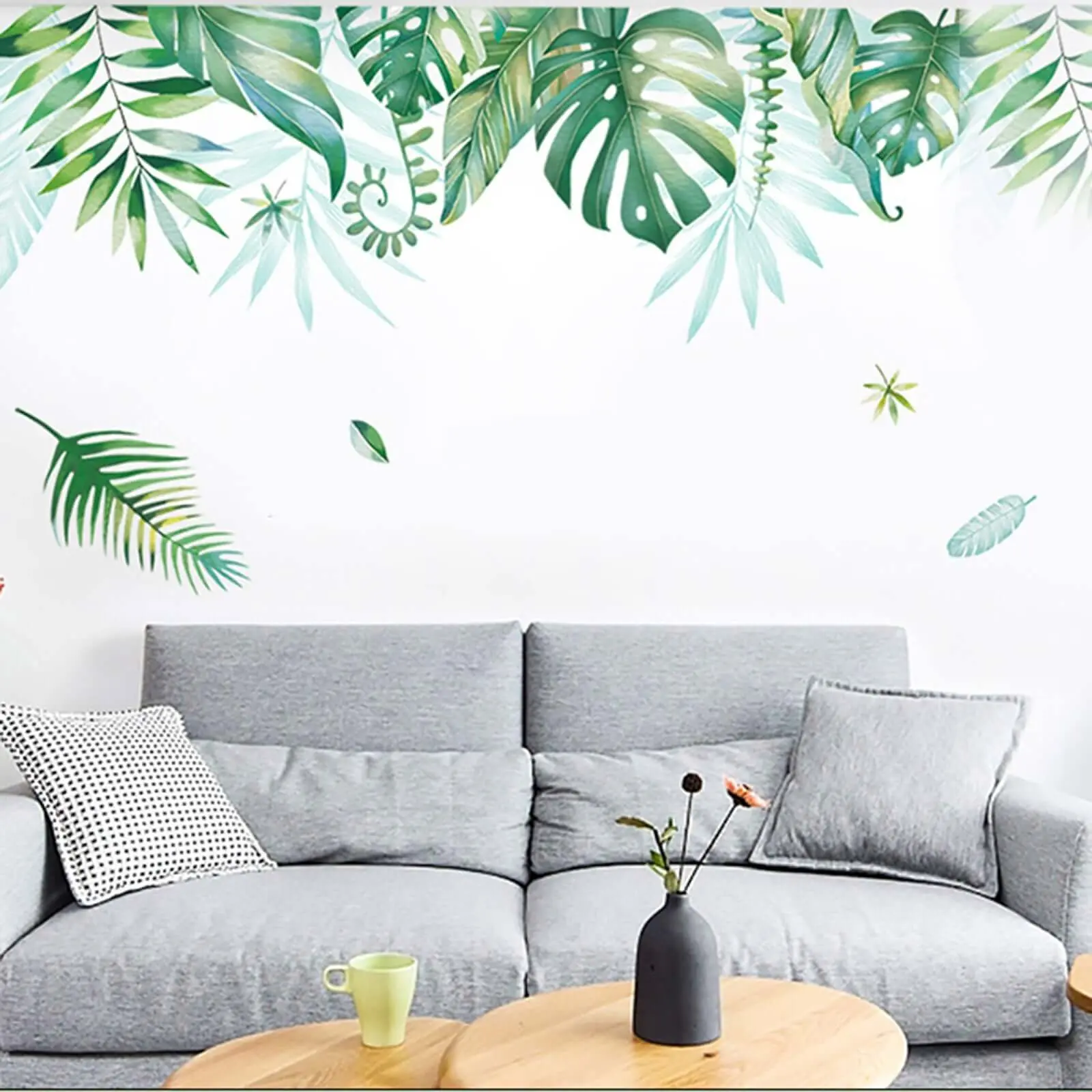 Green Tropical Assorted Hanging Leaves Decorative Wall Decals - Peel-and-Stick Removable Plant Stickers for Accent Wall, Bedroom Decor, Room Art, Home Inspo Sticker Deco, Colorful Peel-And-Stick Wall Stickers & Murals
