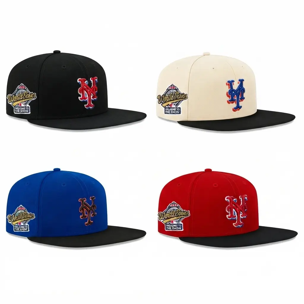 New Era MLB New York Mets World Series 9FIFTY 9FORTY Snapback Cap Black Embroidered Logo Blue Red Outline Baseball Hat Flat Brim Streetwear Limited Edition Gorras