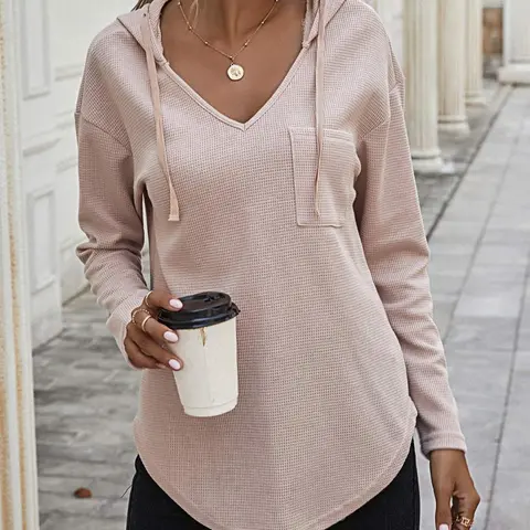[Plus Size] Solid Color Drawstring Hooded Sweatshirt, Casual Pullover Hoodies Basic Hoodie Long Sleeve Hoodie for Spring & Fall, Women's Plus Clothing for Daily Wear, Everyday Hoodie, Tops