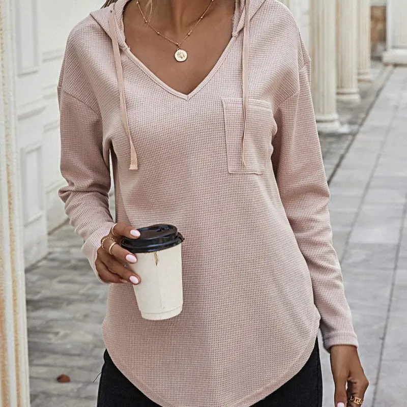 [Plus Size] Solid Color Drawstring Hooded Sweatshirt, Casual Pullover Hoodies Basic Hoodie Long Sleeve Hoodie for Spring & Fall, Women's Plus Clothing for Daily Wear, Everyday Hoodie, Tops
