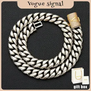 Silver Chain with Gold Clasp Cuban Link Chain Necklace for Men, 14mm Heavy Miami Cuban with A–Z Initial Letter Clasp, Gothic Punk Hip Hop Style, Personalized Matching Jewelry Set Gift for Him, Bold Statement Daily Wear pendant necklace cross vintage black
