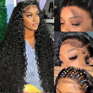 Lemoda 210% Density 13x4 Full Frontal Lace Wigs 12A Curly Human Hair Wig 13X4 HD Transparent Frontal Wig Deep Wave Wig Human Hair Pre Plucked Curly Lace Front Wigs Human Hair Wet and Wavy Wig