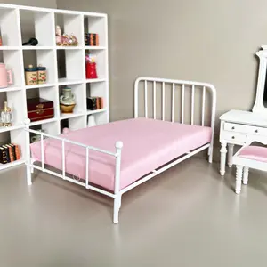 1:12 Dollhouse Mini Bedroom Scene Iron Single Bed Micro Bed Easy to Decorate Christmas Easter New Year Gift