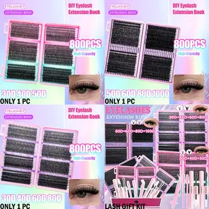 DIY Eyelash Extension Kit, Voluminous Dense, Lightweight, Feather-Like Texture, Long-Lasting Curl, Includes Glue, Tweezers, Brush, Multiple Styles, Eyelashes Extensions