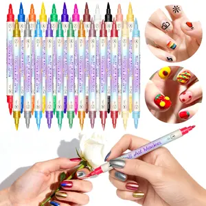 12/24 Color Dual-Ended Nail Art Design Doodle Pens, Fluorescent Tips, DIY Manicure Tools, Professional Nail Art Supplies, Home & Salon Use