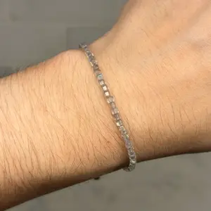 Labradorite Cubic Bead Bracelet with Sterling Silver Clasp and Extension Chain for Adults - Elegant & Versatile Jewelry