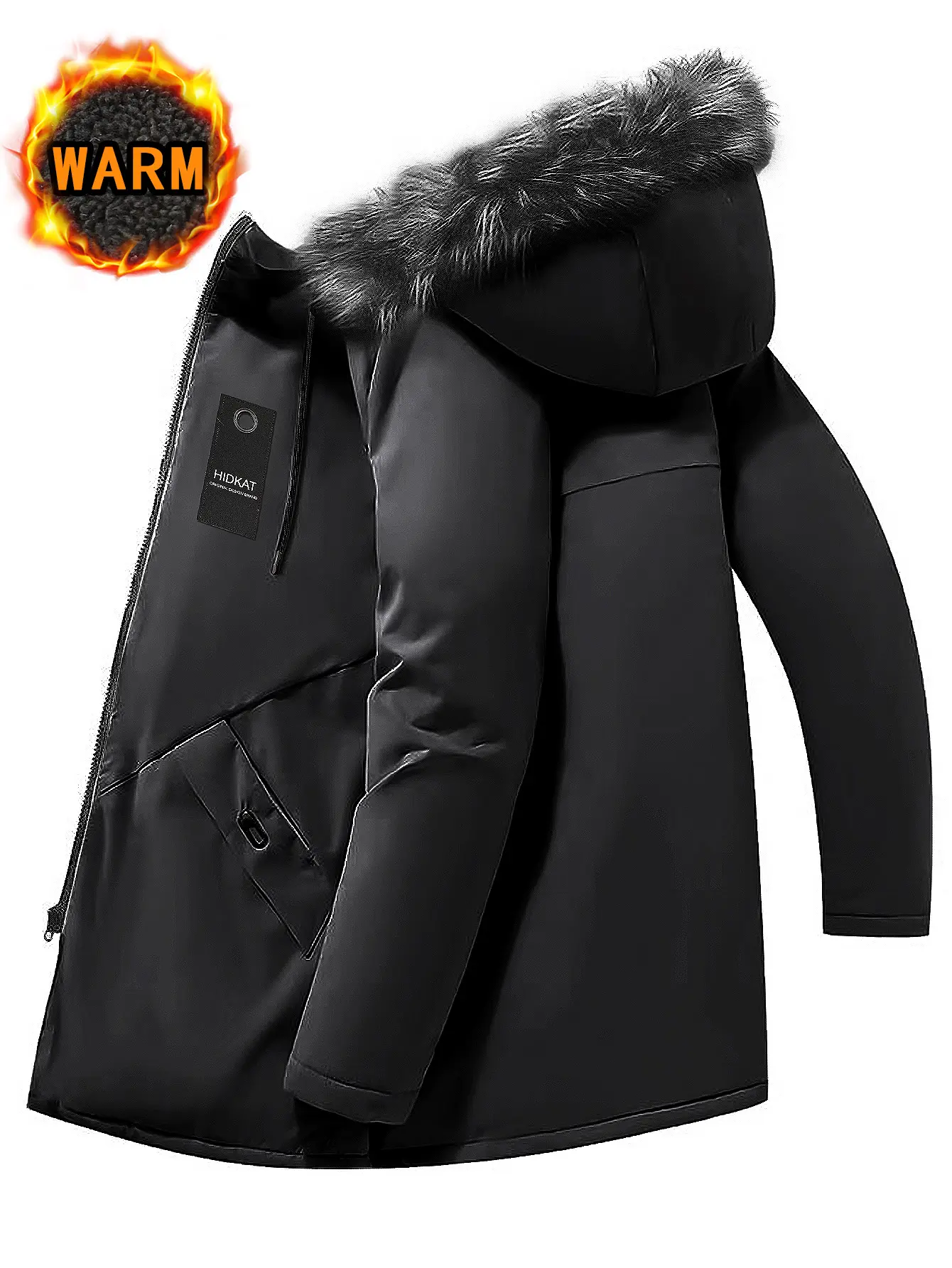 Men's Black MidLength Parka Coat with Faux Fur Hood, Thick Sherpa Lined Winter Jacket, Windproof Cold Resistant Outerwear for Outdoor & Daily Wear