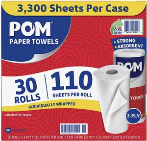 POM Individually Wrapped 2-Ply Paper Towels 30 rolls, 110 sheets/roll