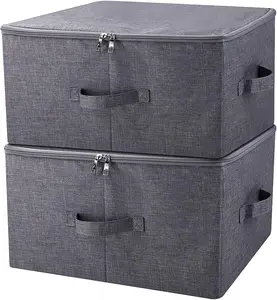 2 Pack Fabric Clothes Storage Boxes – Folding Wardrobe Organizer Bins with Zipper Lid, Black Gray for Clothing & Wardrobes