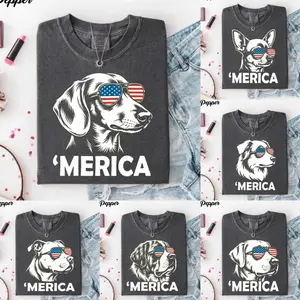 Comfort color [50+ DOG BREEDS] Merica Dog T-Shirt, Patriotic Dog Graphic Tee With American Flag Shades, Funny USA Pup Shirt, 4th of July Pet Lover Gift, America 250th Anniversary Shirt, USA 1776-2026 Tee, Independence Day 250 Years Gift WFK