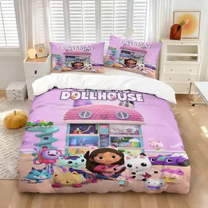 American Comic Style Gabby Duvet Cover Set, Includes One Comforter Cover and 1/2 Pillowcases, Colorblock Cartoon Print Girly Bedroom Quilt Cover, Decorative Duvet Cover, Animated Girl Birthday Gift
