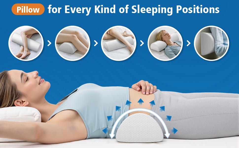 Knee Pillow for Side Sleepers, Half Moon Memory Foam Bolster Pillow for Legs, Ergonomic Design Wedge Elevation Pillow for Side & Back Sleeping, Under Knee Support, Foot, Ankle, Lumbar, Pillows for sleeping, Body pillow