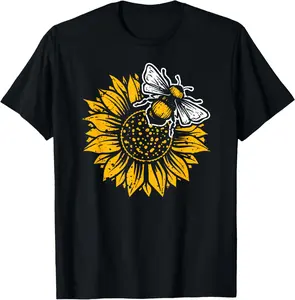 100% Cotton Bumblebee Sunflower Springtime Save The Bees Honeybee T-Shirt