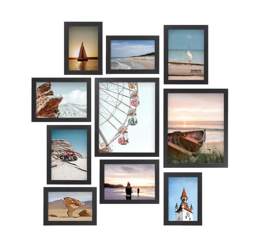 Meframe 10 Pack Black Wooden Picture Frame Set, Wall & Tabletop Photo Frames, Mixed Sizes 8x10, 5x7 & 4x6 with Acrylic Cover for Home Decor