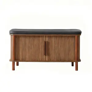 Nosga Shoe Bench, 39.37"W×15.74"D×20.47"H Entryway Shoe Cabinet with Leather Cushion & Sliding Door, Modern Shoe Storage Organizer for Living Room/Hallway