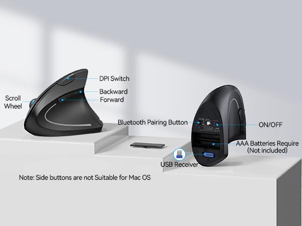 TECKNET Ergonomic Mouse, Wireless Bluetooth Vertical Mouse, 4800 DPI Optical Tracking, 6 Adjustable DPI, Quiet Clicks, 2.4GHz with USB A Receiver, 12 Months Battery, 6 Buttons, Wide Compatibility TECKNET Ergonomic Mouse, Wireless Bluetooth Vertical Mouse, 4800 DPI Optical Tracking, 6 Adjustable DPI, Quiet Clicks, 2.4GHz with USB A Receiver, 12 Months Battery, 6 Buttons, Wide Compatibility