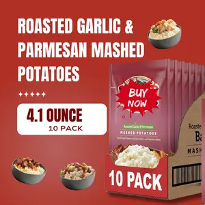 Instant Mashed Potatoes with Roasted Garlic & Parmesan Flavor – Made from Real Potatoes, Gluten Free, 4 Servings per Pouch, 10 Pack