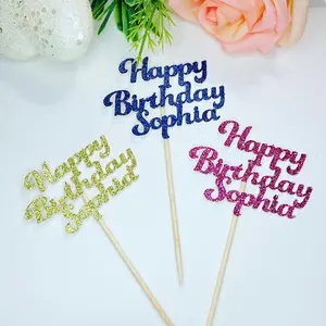 Custom Happy Birthday Cupcake Toppers, Birthday Cupcake Toppers, Glitter Cupcake Toppers,Birthday Food Picks, Custom Name Cupcake Topper Cake