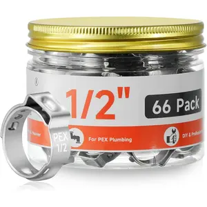 66pcs 1/2 inch PEX Cinch Clamps Rings, 304 Stainless Steel Single Ear Hose Clamps, Pex Crimp Rings for PEX Tubing Pipe Fitting Connections