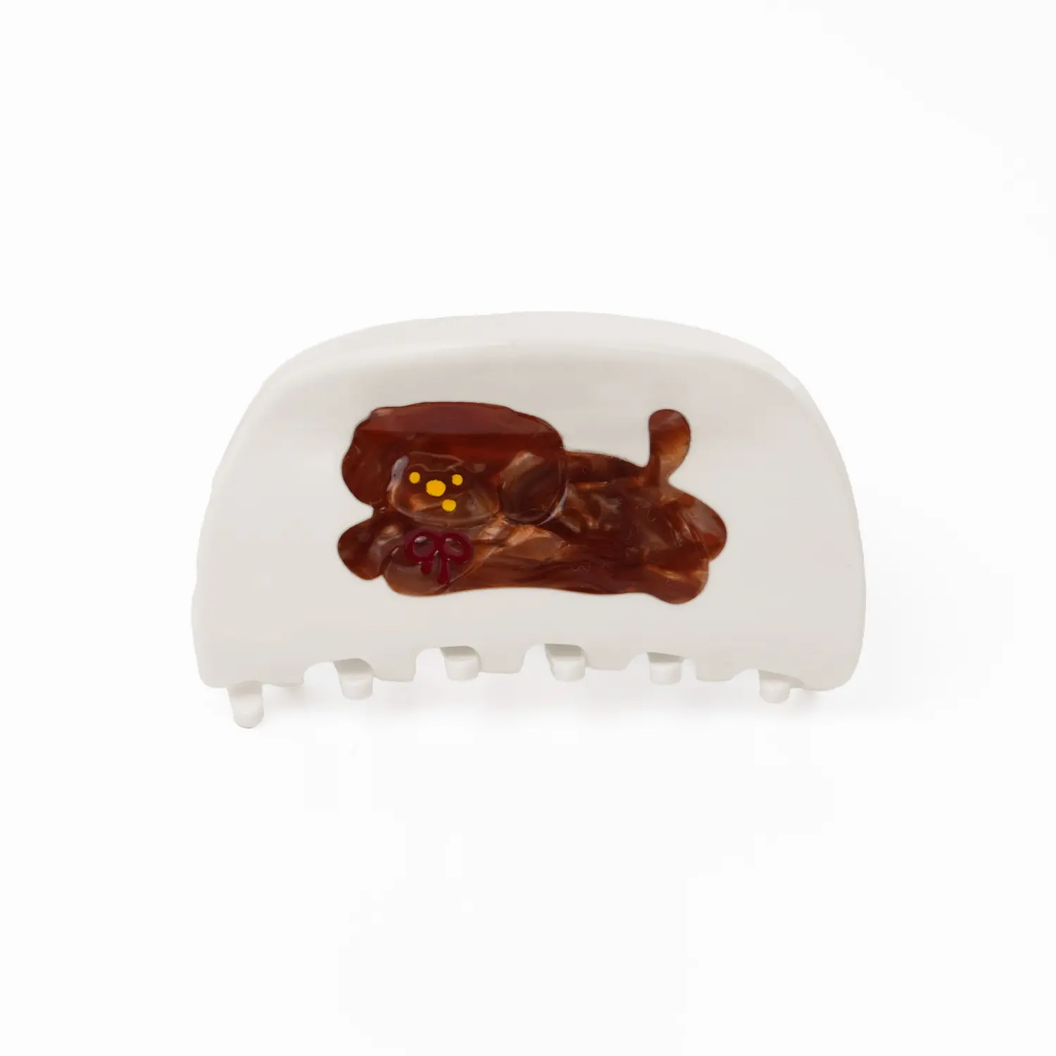 Chelchel's Lost Lemons Collection Cute Animal & Floral Hair Claw - Brown Puppy Hair Claw Premium Acetate Shark Clip, Interlocking Strong Hold Hair Accessories
