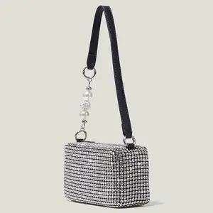 New Rhinestone Hand Carry Diamond Evening Bag Clutch Purses for Women Evening, Cross Body Handbags Flower Clasp Women Purse Sophisticated Handbag