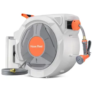 100 ft/130 ft Retractable Garden Hose Reel with 5/8"/1/2'' Wall Mount, 9-Function Sprayer Nozzle, Automatic Rewind, Any Length Lock & 180° Swivel Bracket for Easy Outdoor Gardening