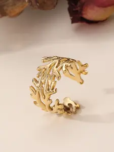 Gold Coral Branch Open Ring for Women, Adjustable Ocean-Inspired Statement Band, Elegant Artistic Fashion Jewelry Gift