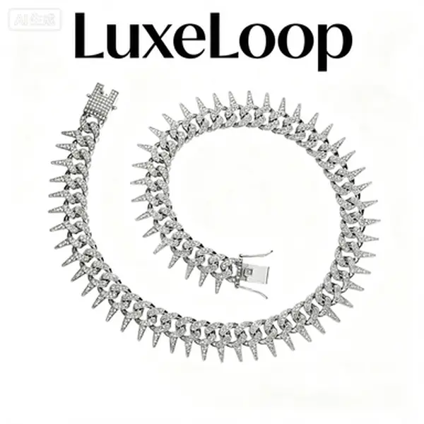 LuxeLoop Trendy 12MM Spiked Thorn Tennis Chain for Men Women, Iced Out Cubic Zirconia Punk Streetwear Necklace and Bracelet, Gold Silver Plated Unisex Hip Hop Stackable Fashion Accessory Gift