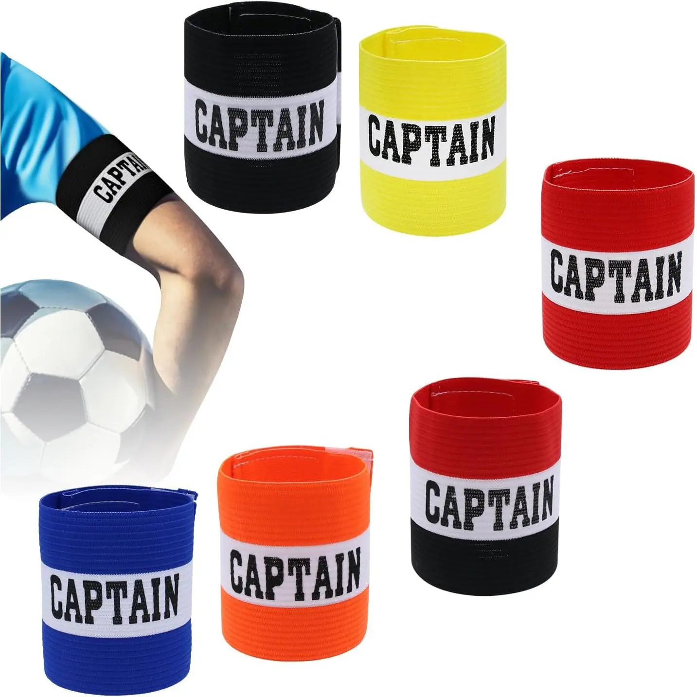 6 count Soccer Captain Armband Adjustable Elastic  Bands for Football Basketball, Anti-Slip Team Armbands for Adult Youth Athletes
