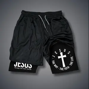 Christianity Double-Layer Sports Shorts Graphic Shorts Black Shorts Camo Shorts Streetwear Shorts Men Outfits Men Short Shorts Vacation Outfits Shorts