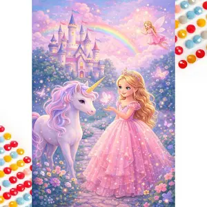 5D DIY Full Drill Round Diamond Painting - Diamond Painting Kit Unicorn Castle Mosaic Canvas DIY Wall Art, Home Wall Decoration, DIY Kits