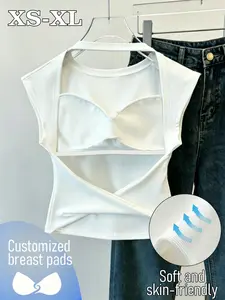 Women's Summer Solid Backless Multifunctional Sports Bra Top with Pads, Casual Fashion Design, Comfortable Daily Wear