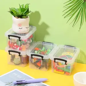4pcs 1.3 QT Small Storage Bins Small Storage Containers with Snap Plastic Storage Boxes with Lids Clear Stackable Store Box for Organizing for Cosmetic Stationery Cabinet, 5.8 x 4 x 3 Inch Organiser