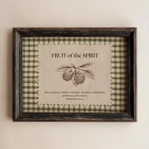 Fruit of the Spirit Wall Art, Scripture Print, Christian Home Decor, Vintage Scripture Poster, Bible Verse Gingham Wall Art
