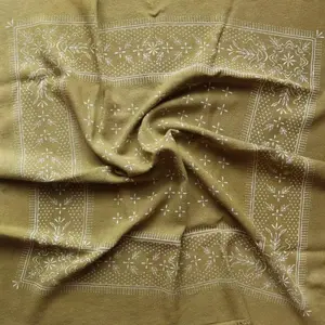 Naturally Dyed Raw Silk Bandana - Olive Green