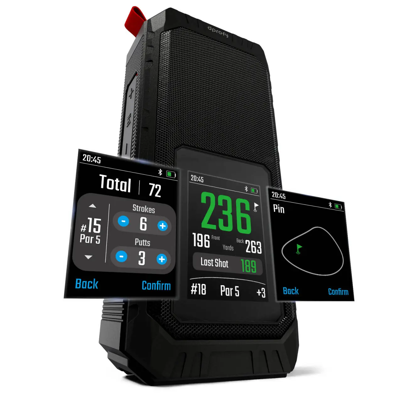 Dprofy V3 PRO Golf Speaker with Built-in GPS Range Finder, Magnetic Cart Mount, IPX6 Waterproof, 20W Loud Sound & 2.8" Touchscreen, Golf Range Finder