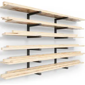 YYR Wood Organizer and Lumber Rack Wall, Duty Shelf with 6-Holds Up 1200 LBS, Indoor & Use - Black