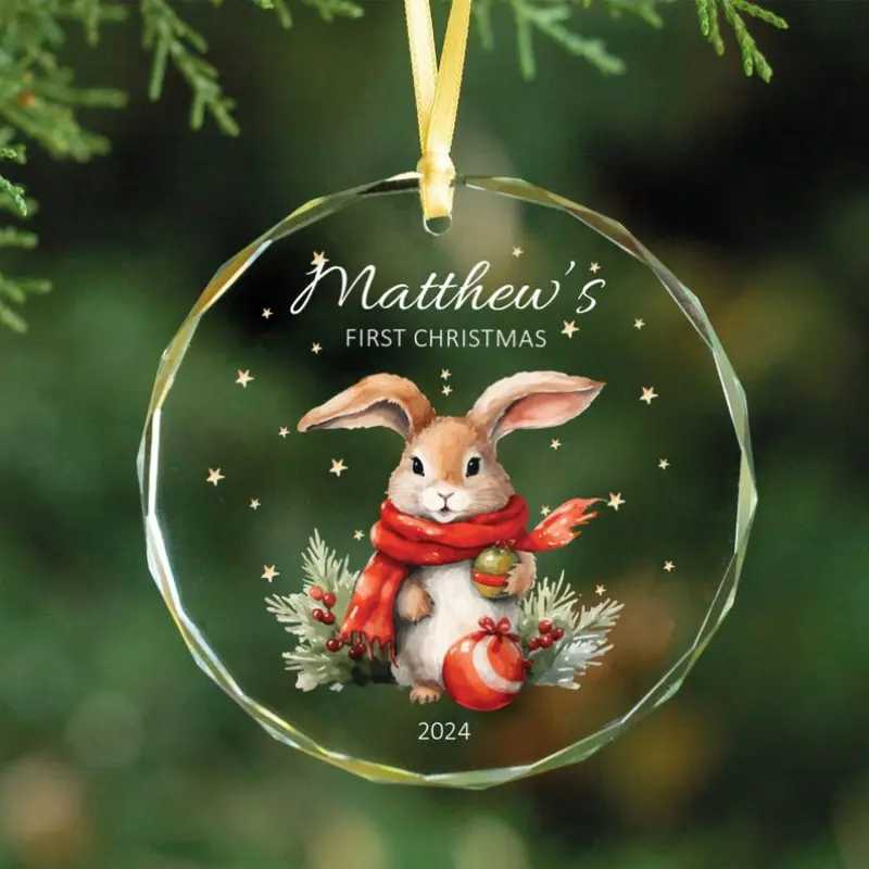 Personalized Baby First Christmas Glass Ornament, Custom Baby Bunny Ornament, New Baby Gift