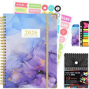 2026 Planner, Daily Weekly Monthly Planner with Tabs, 2026 monthly planner with Color Pen, Sticky Notes and Stickers, 6.2" x 8.5", Durable  Wire Binding, Storage Pocket -  Marble