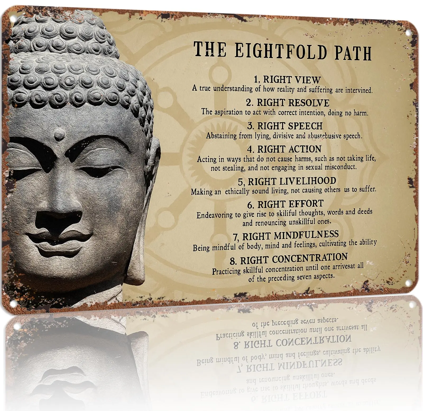 Buddha Eightfold Path Sign 12x8Inch Aluminum Metal Sign Retro Spiritual Zen Wall Decor calming meditation room decor men's living room wall decor home decor items