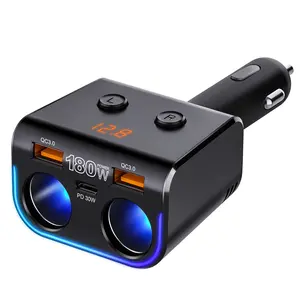 Cigarette Lighter USB Charger, 150W Car USB Charger with QC3.0 & PD USB C Charging Port, 3 Socket Cigarette Lighter Splitter with LED Voltage Display For Phone, iPad, GPS, Dash Cam and More