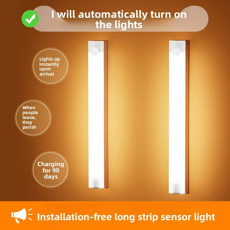 Rechargeable LED PIR Motion Sensor Lamp with Wireless Magnetic Installation-Free Design, PC Under Cabinet Light, LED Ambient Lighting for Bedroom & Kitchen