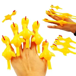 20pcs Novelty Sport Catapulted Ejection Chicken Toy Rubber Prank Flying Toy Slingshot Chicken Finger Toys Turkey Sticky