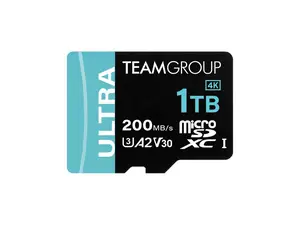 Team 1TB Ultra-Fast microSDXC UHS-I/U3 Memory Card with Adapter, compatible with Nintendo-Switch, Steam Deck, and ROG Ally, Speed Up to 200MB/s (TULMSDX1TIA2V3022503)