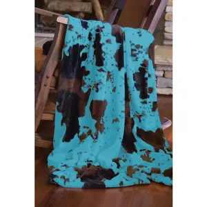 Turquoise Cowhide Fleece Throw - Luxurious, Silky Texture for Sophisticated Décor - 50" x 60"
