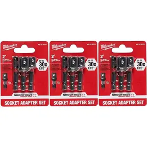 Milwaukee 48-32-5033 Power Drill Bit Extensions Shockwave Socket Adapter Set, 1/4", 3 Pack