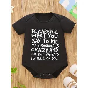 Newborn Infant Short Sleeve Romper "BE CAREFUL" Print Crew Neck Bodysuit Onesies For Baby Girls Toddler Summer Outdoor Clothes