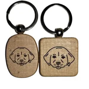 Cute Lab Puppy Wooden Laser Engraved Keychain - Randomly Shaped Oval Design with Engraved or Scored Features